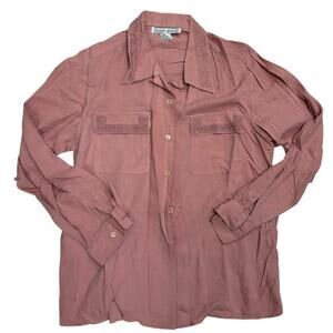 Vintage 90s Stephanie Andrews Embroidered Rose Button-Up Shirt 👚 Size M